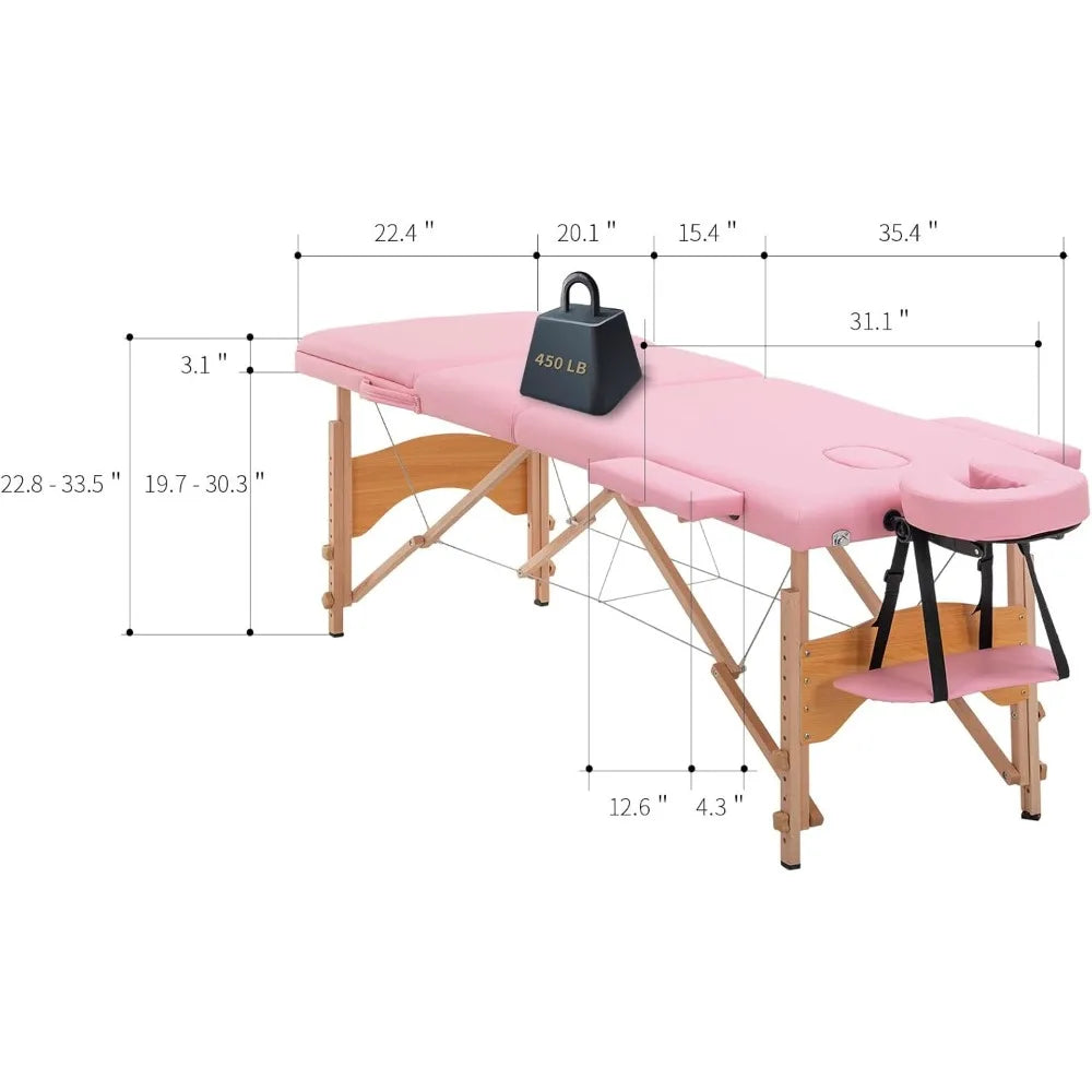 Massage Table Massage Bed 3 Folding Portable Lash Bed for Eyelash Extensions Beauty Tattoo Table Adjustable Black W/Carry Case