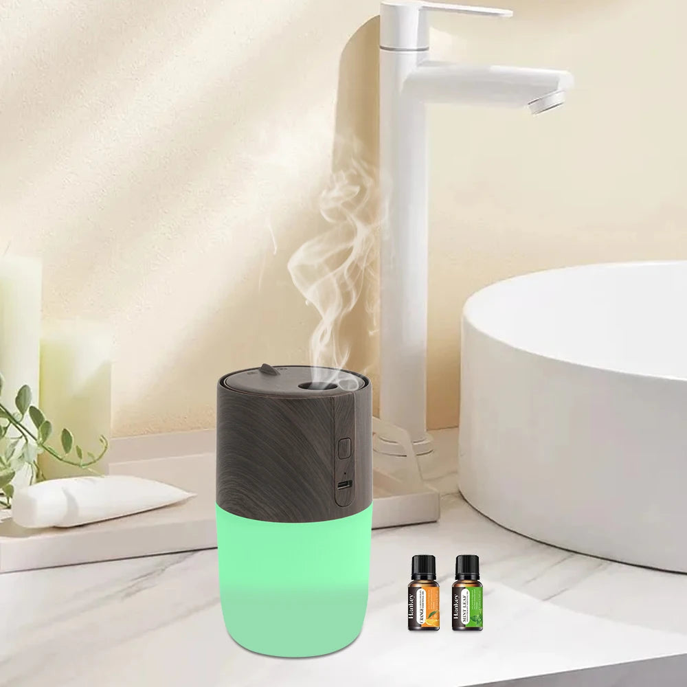 300ml Ultrasonic Aromatherapy Diffuser Wood Grain Humidifier, 7 Color LED Light, Includes 2 Essential Oils for Home & Office