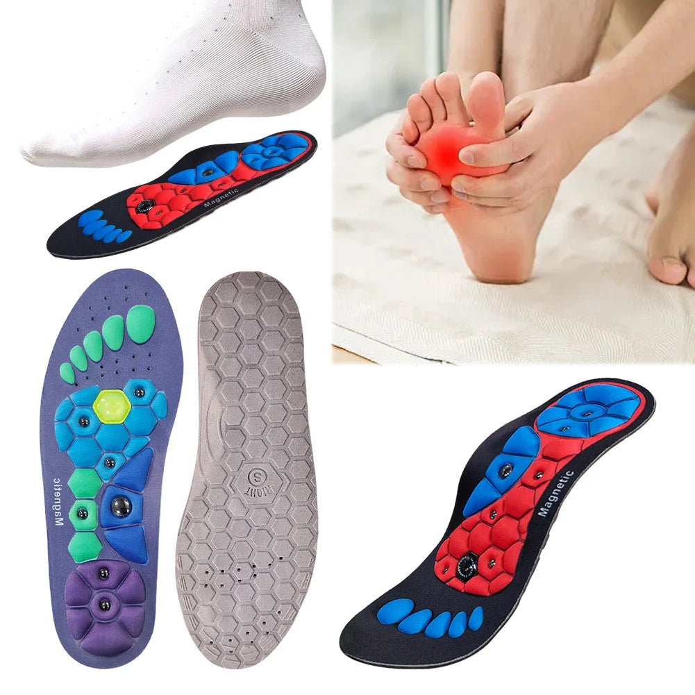 Magnetic Acupressure Shoe Insoles Arch Support and Work Boots Insoles Sweat-Absorbent Acupressure Massage Insoles for Women Men