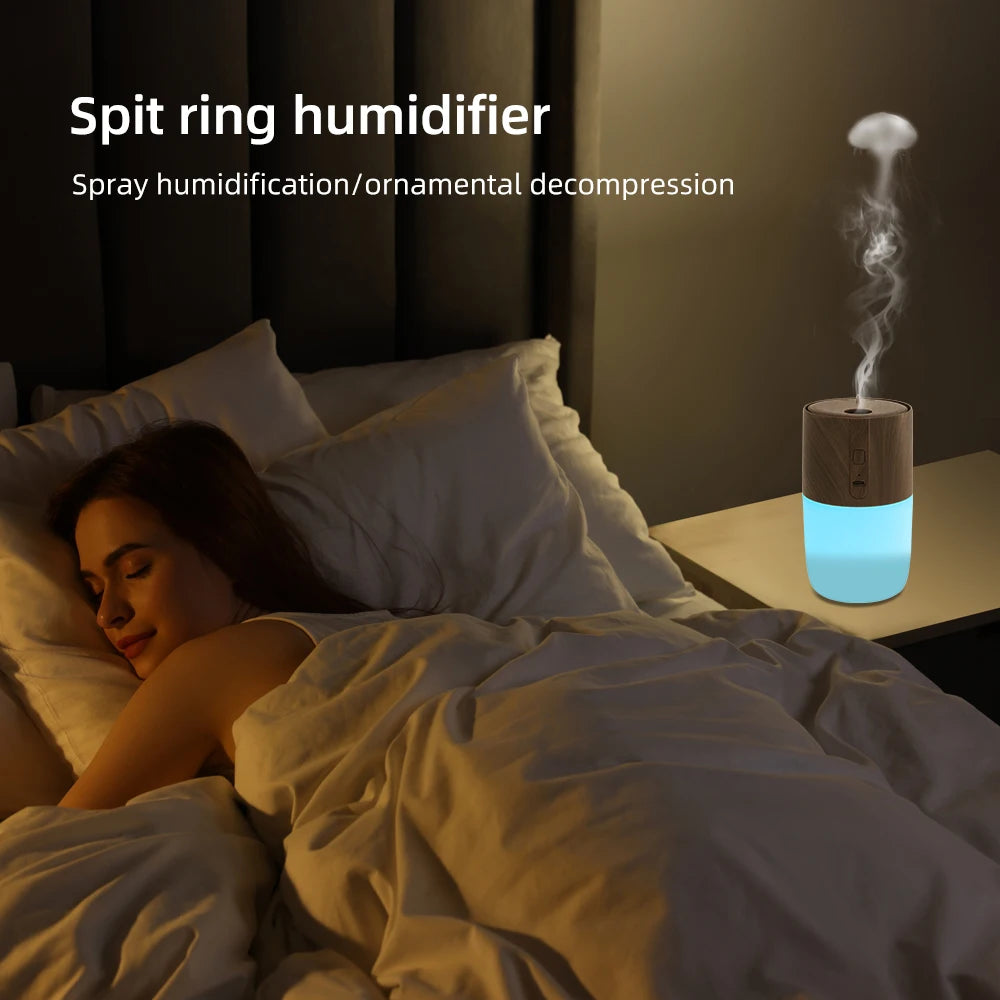 300ml Ultrasonic Aromatherapy Diffuser Wood Grain Humidifier, 7 Color LED Light, Includes 2 Essential Oils for Home & Office