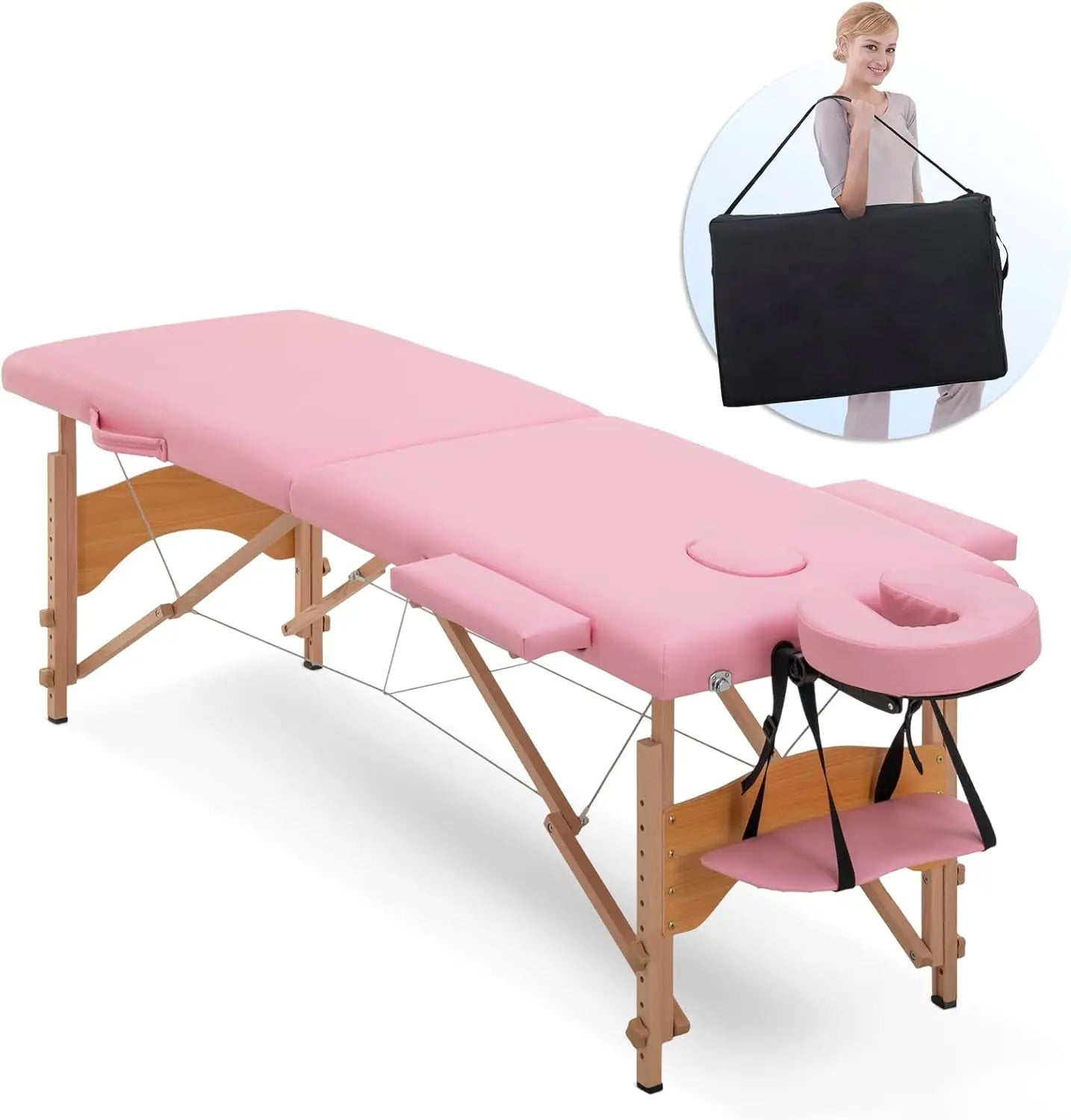 Massage Table Massage Bed 3 Folding Portable Lash Bed for Eyelash Extensions Beauty Tattoo Table Adjustable Black W/Carry Case