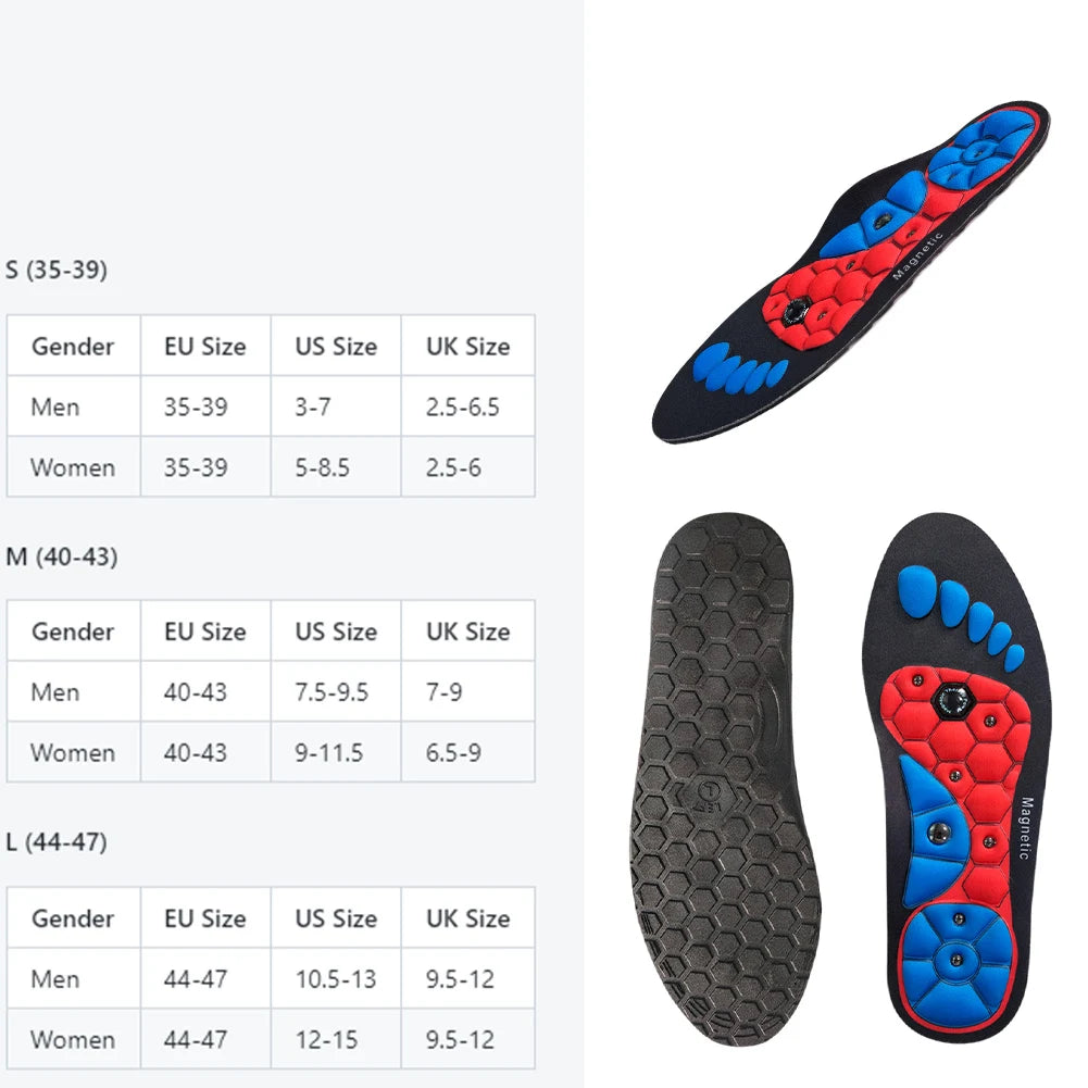 Magnetic Acupressure Shoe Insoles Arch Support and Work Boots Insoles Sweat-Absorbent Acupressure Massage Insoles for Women Men