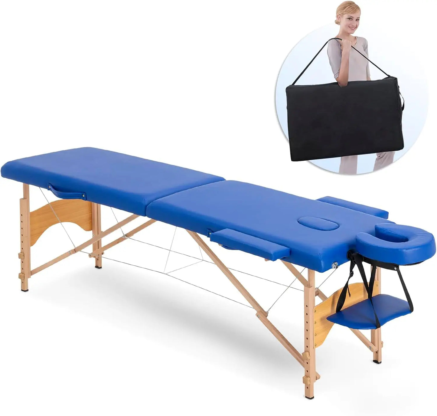 Massage Table Massage Bed 3 Folding Portable Lash Bed for Eyelash Extensions Beauty Tattoo Table Adjustable Black W/Carry Case