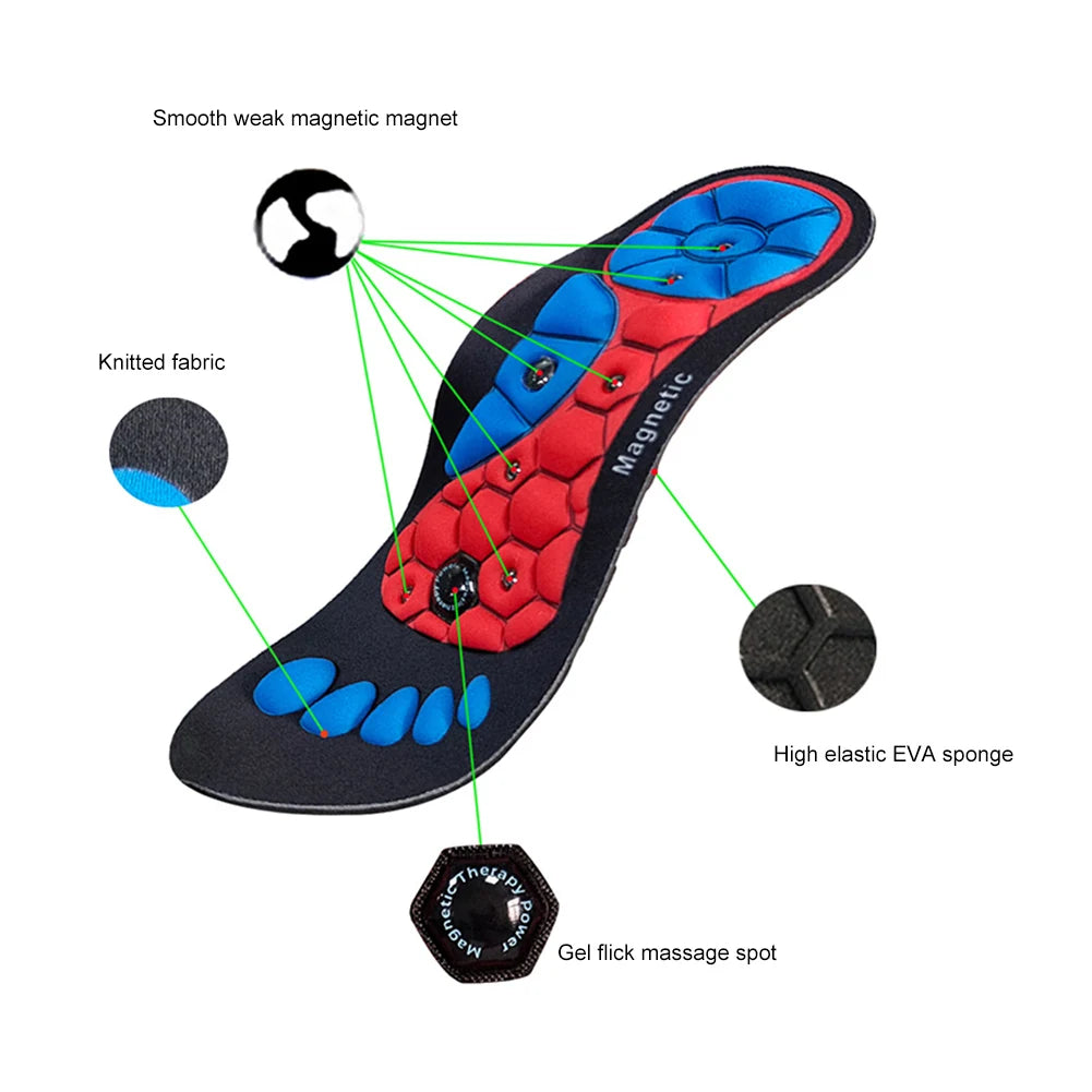 Magnetic Acupressure Shoe Insoles Arch Support and Work Boots Insoles Sweat-Absorbent Acupressure Massage Insoles for Women Men