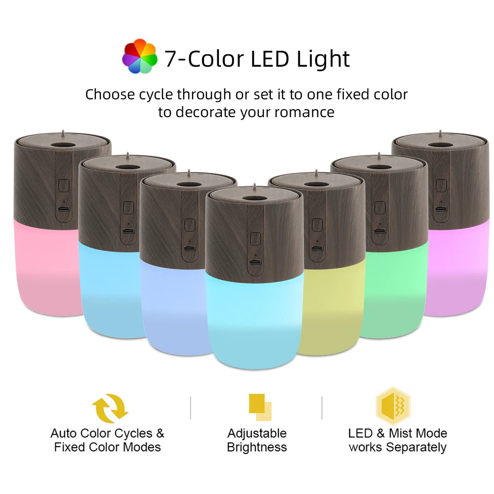 300ml Ultrasonic Aromatherapy Diffuser  Wood Grain Humidifier, 7 Color LED Light, Includes 2 Essential Oils for Home & Office