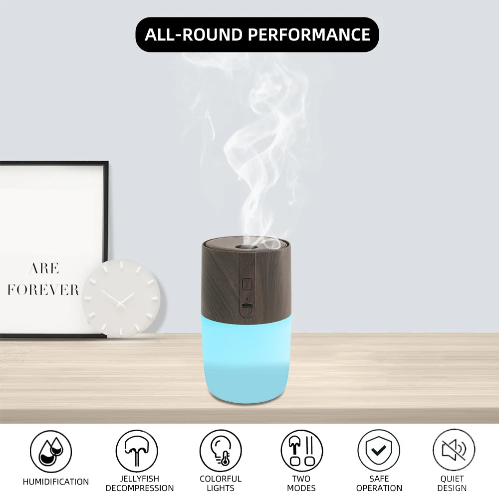 300ml Ultrasonic Aromatherapy Diffuser  Wood Grain Humidifier, 7 Color LED Light, Includes 2 Essential Oils for Home & Office