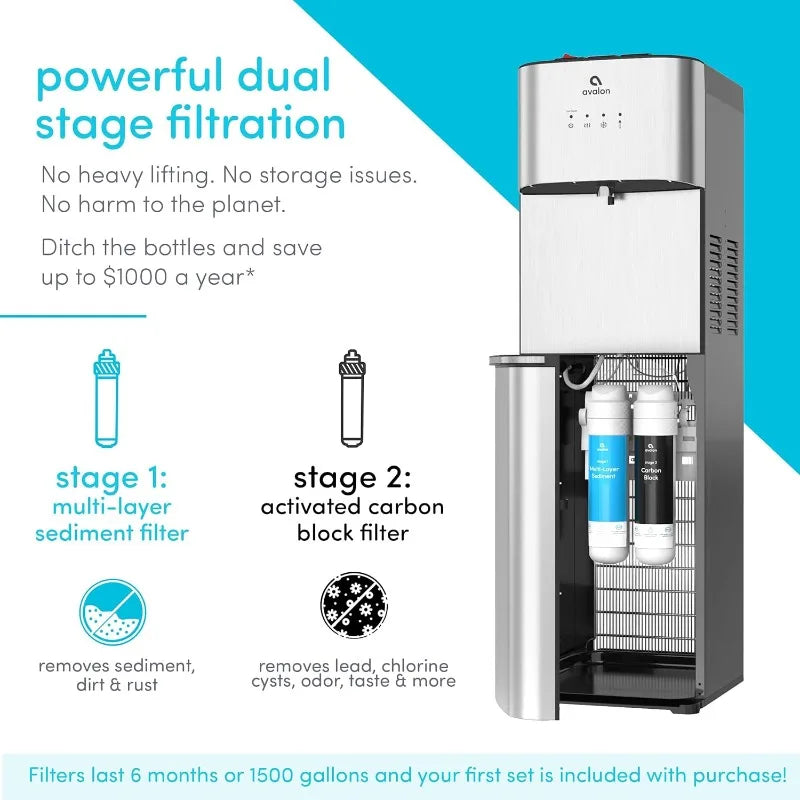 Self Cleaning Bottleless Water Cooler Water Dispenser - 3 Temperature Settings - Hot, Cold & Room Water, Durable Stainles