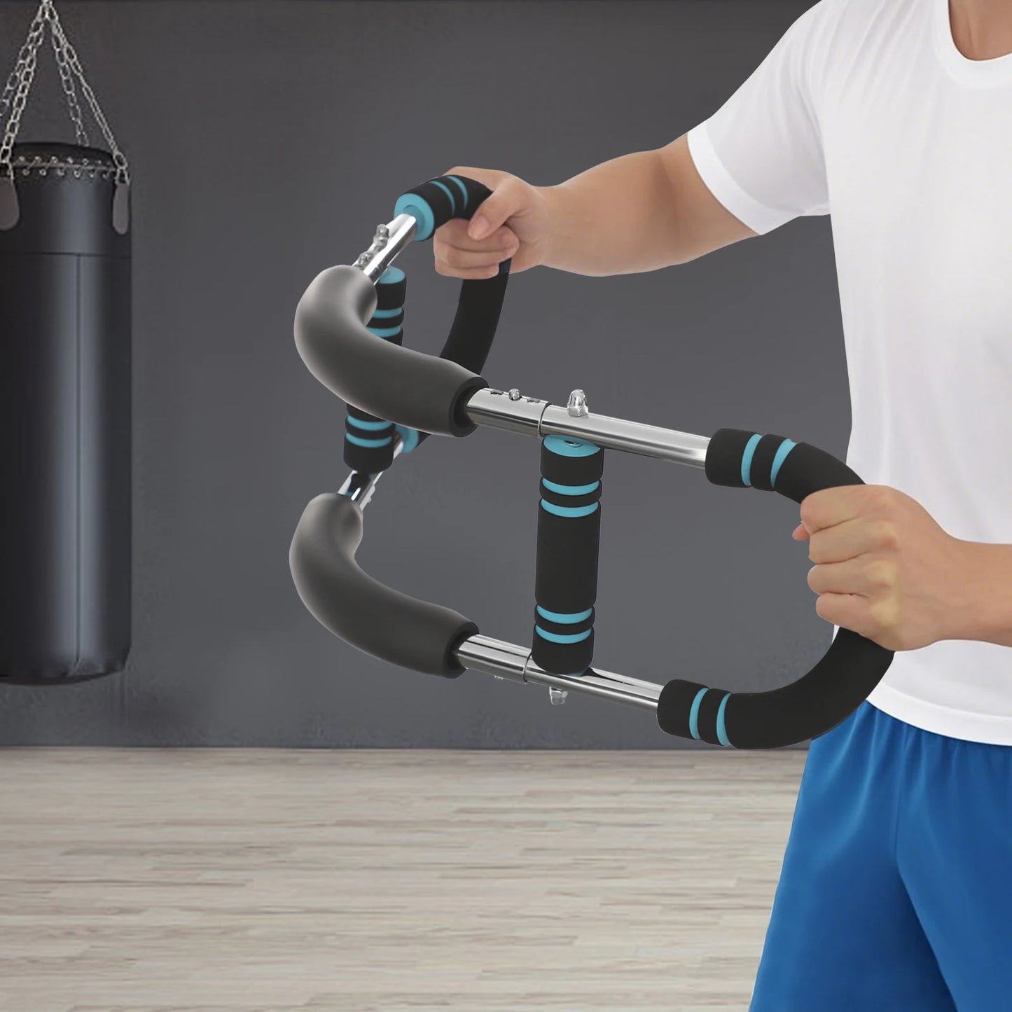 U-Shaped Hand 5-Resistance Adjustable Spring Tensioner Biceps Exercise Fitness Equipment Arm Strength Machine, Blue